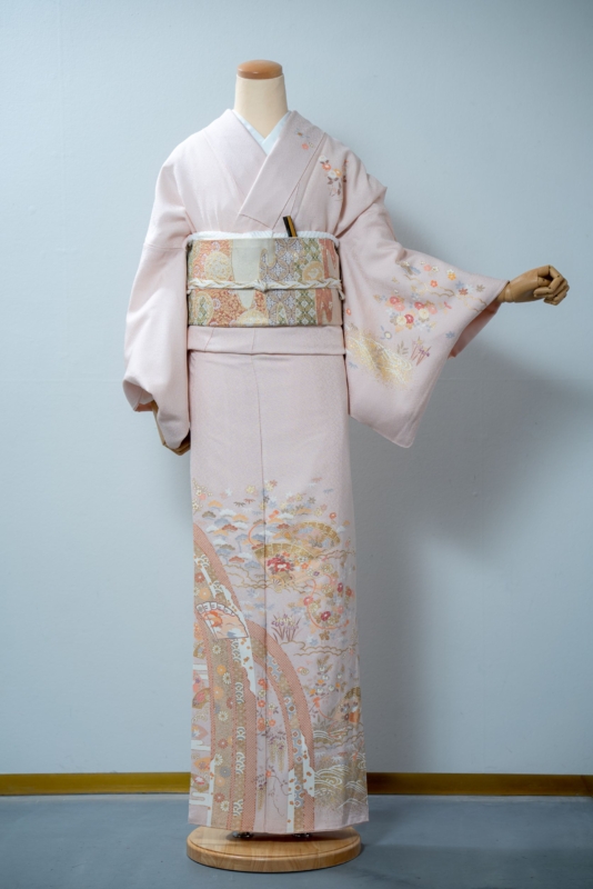 訪問着「ピンク 扇面に草花」 TANAN丹庵 - TANAN 丹庵