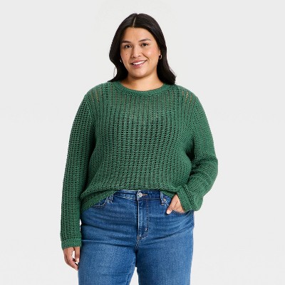Women's Crochet Openwork Crewneck Pullover Sweater - Universal
