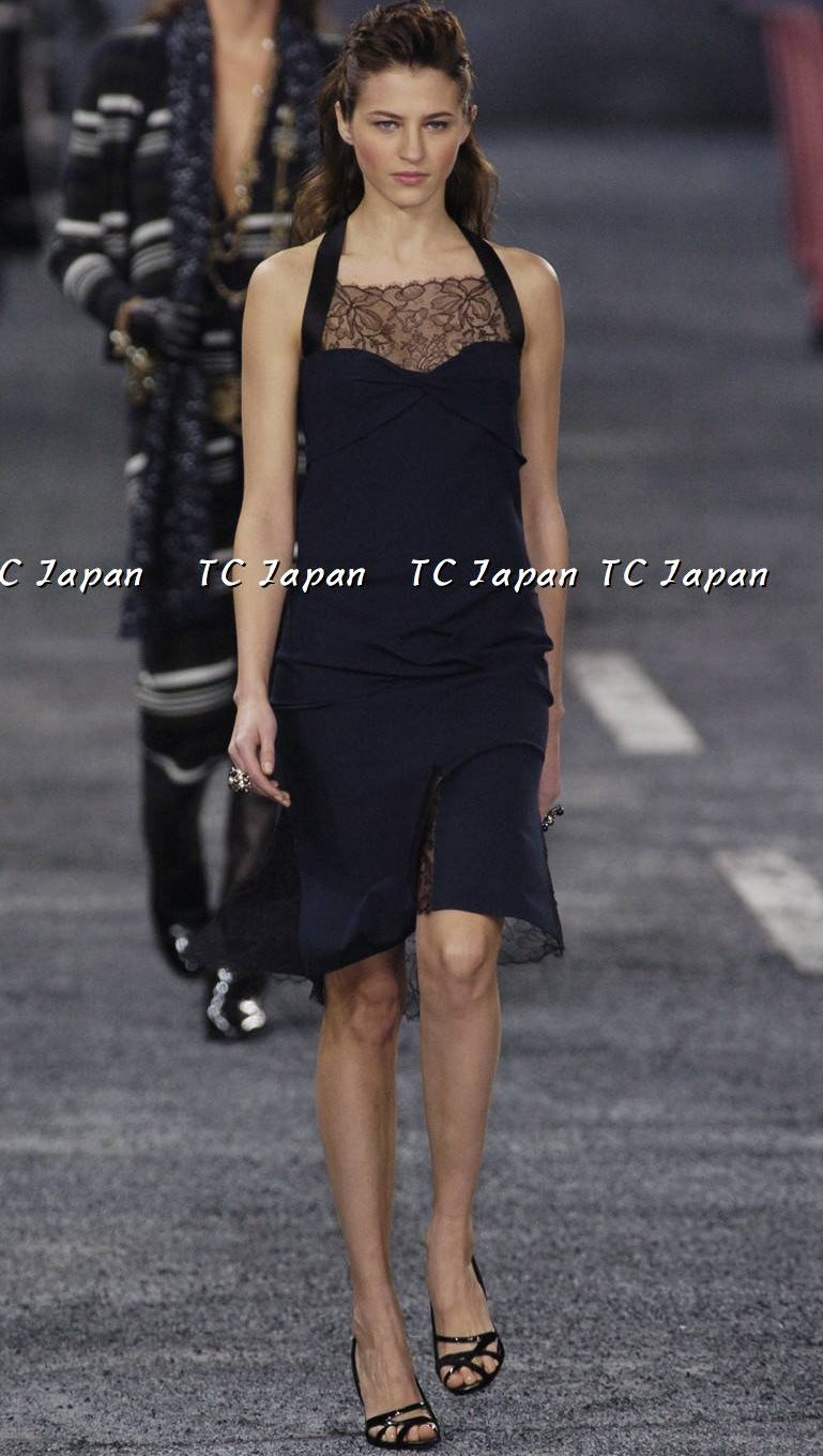 シャネル ワンピース CHANEL ネイビー ブラック レース 女優着用 04A