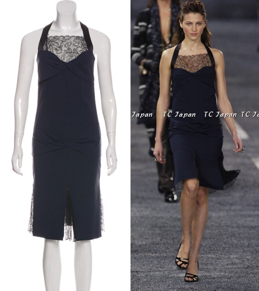 シャネル ワンピース CHANEL ネイビー ブラック レース 女優着用 04A