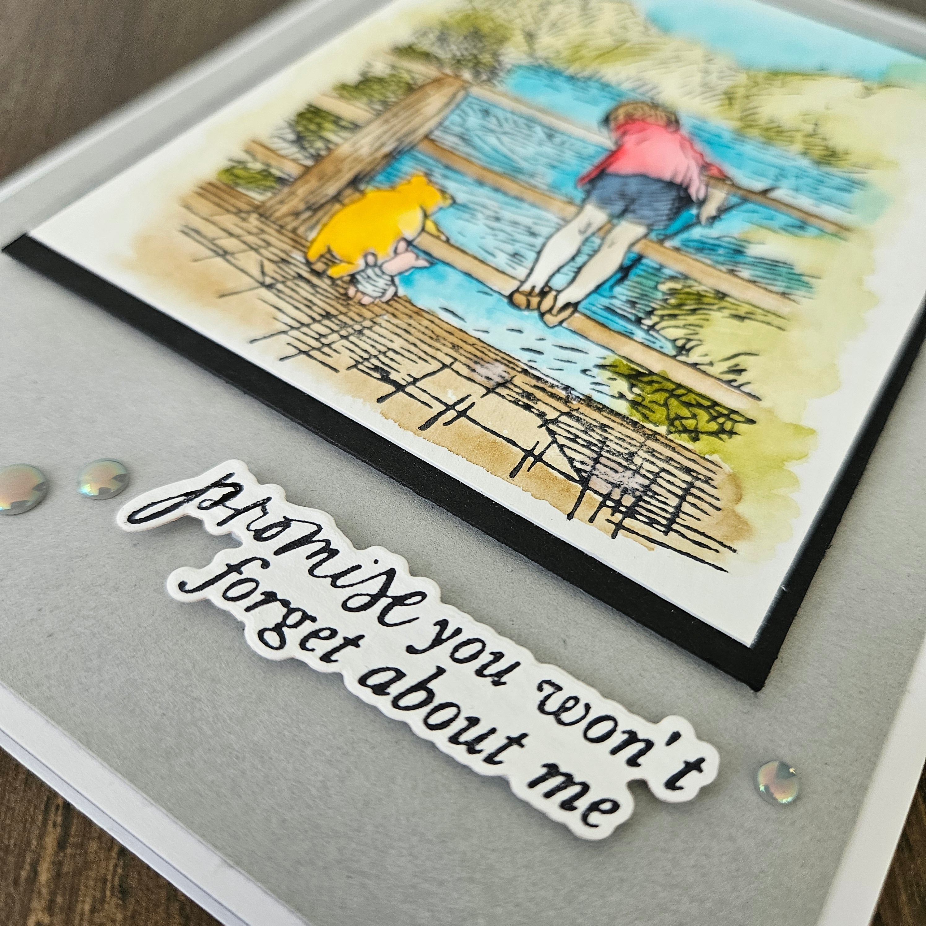 Winnie the Pooh Friendship Card, Hand-colored Watercolor Greeting