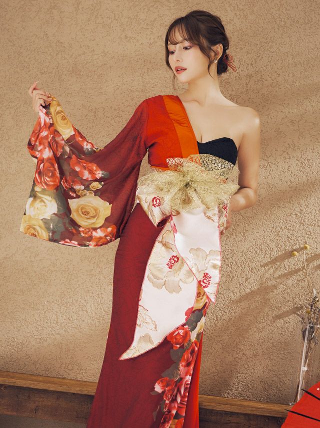 コスプレ] 花魁 桜まつり セクシーワンショルダーフラワー和装ドレス