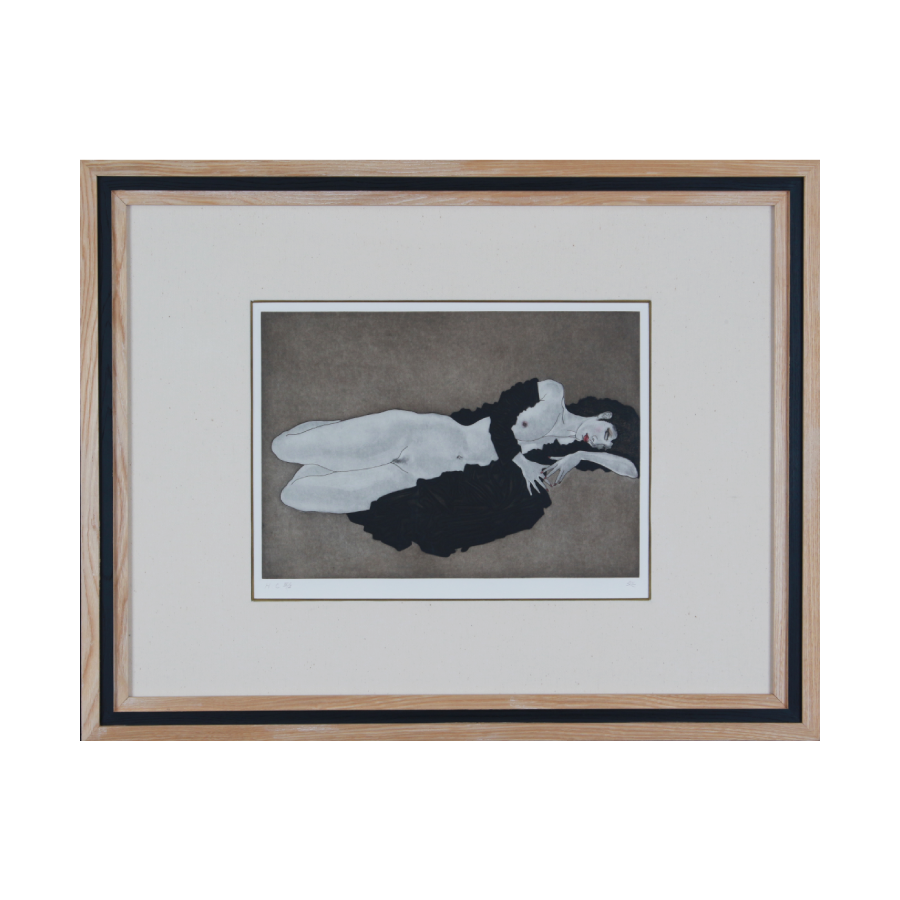 横になる裸婦'84（黒衣）<span class=