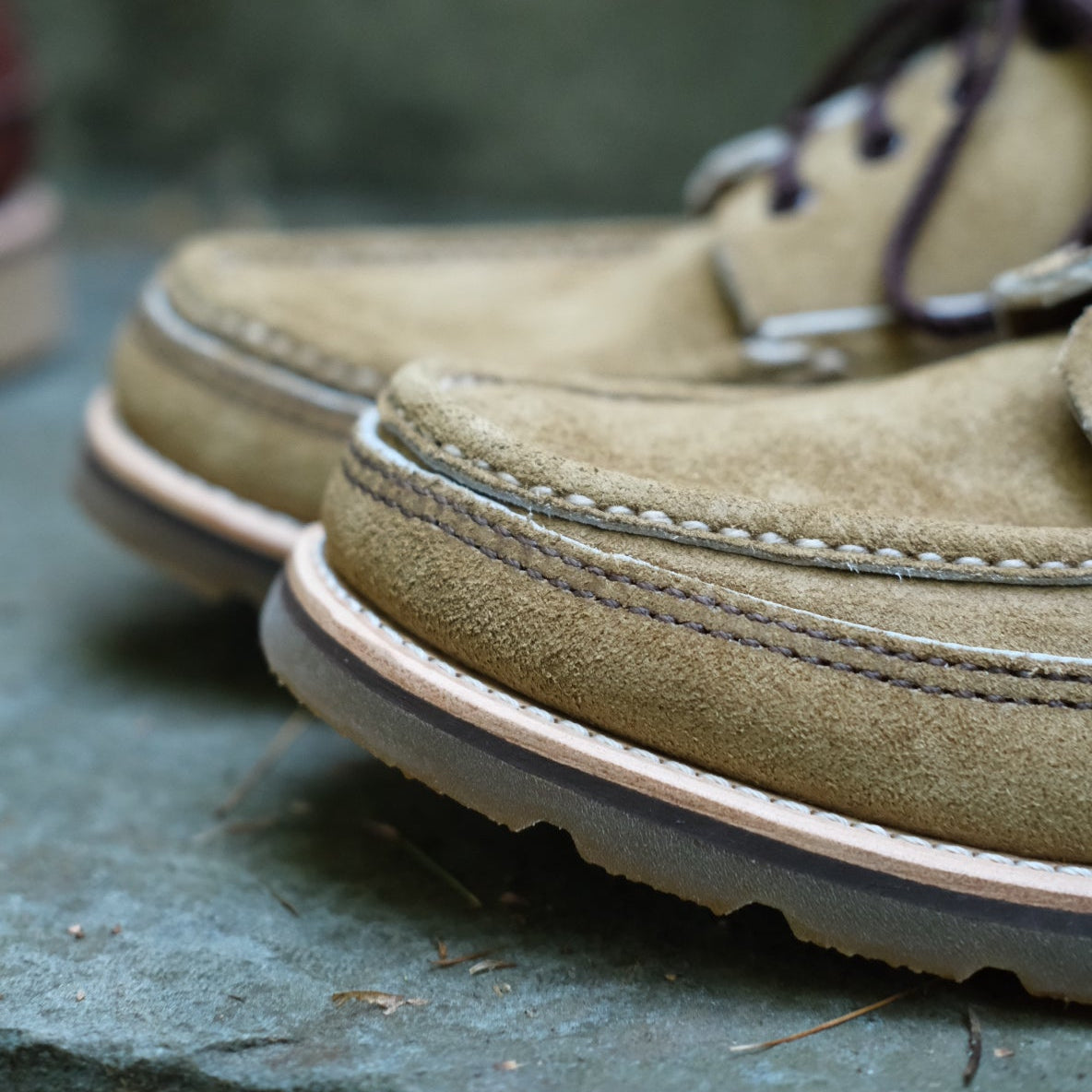 Russell Moccasin x Stitchdown Fishing Oxford—Tan Laramie Suede
