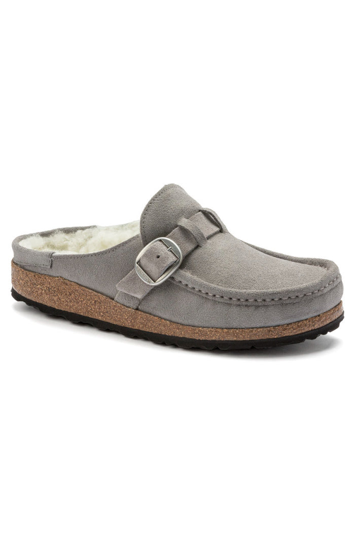 Birkenstock Buckley Shearling Suede Leather in Stone Coin narrow