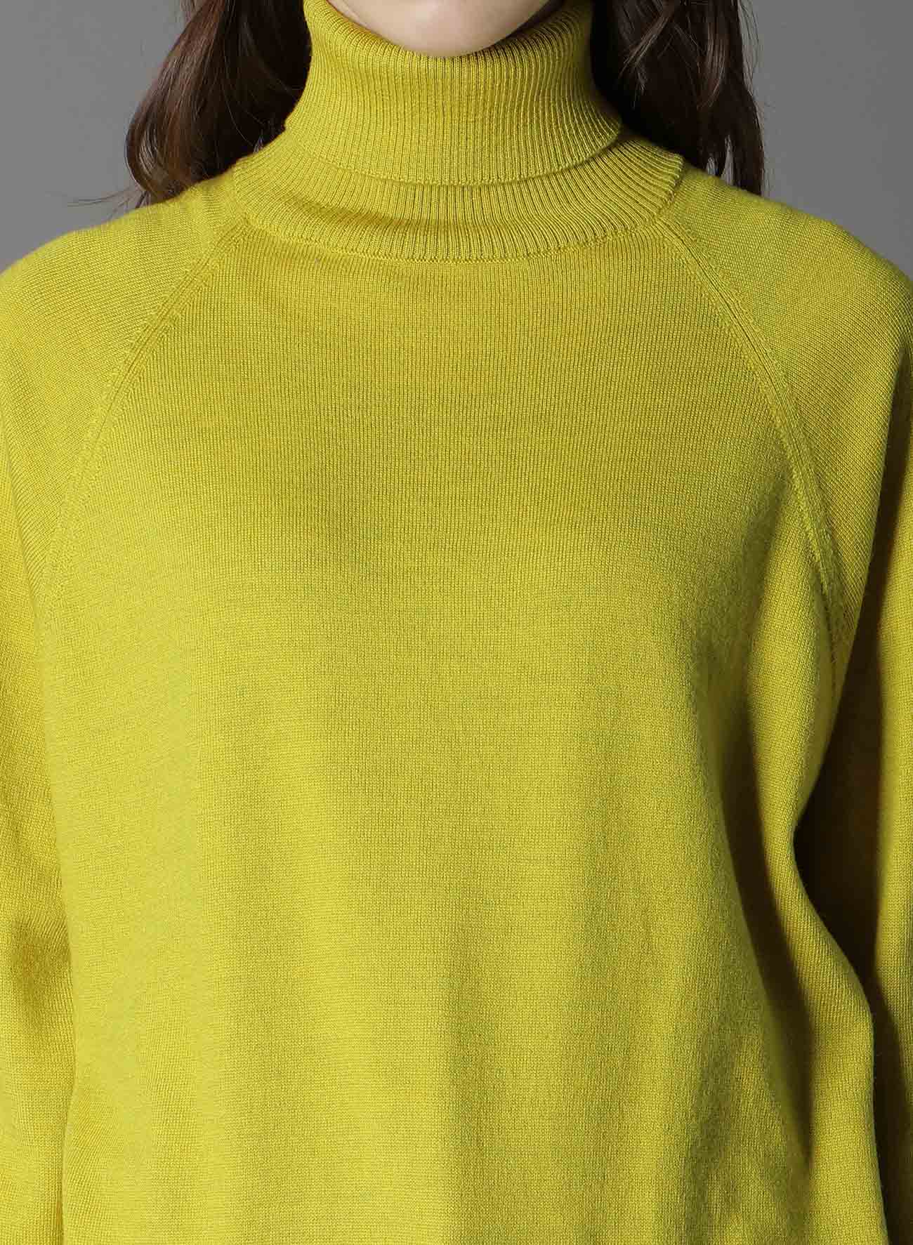 MERINO WOOL LEFT ZIPPER RAGLAN SLEEVE TURTLENECK(FREE SIZE Yellow