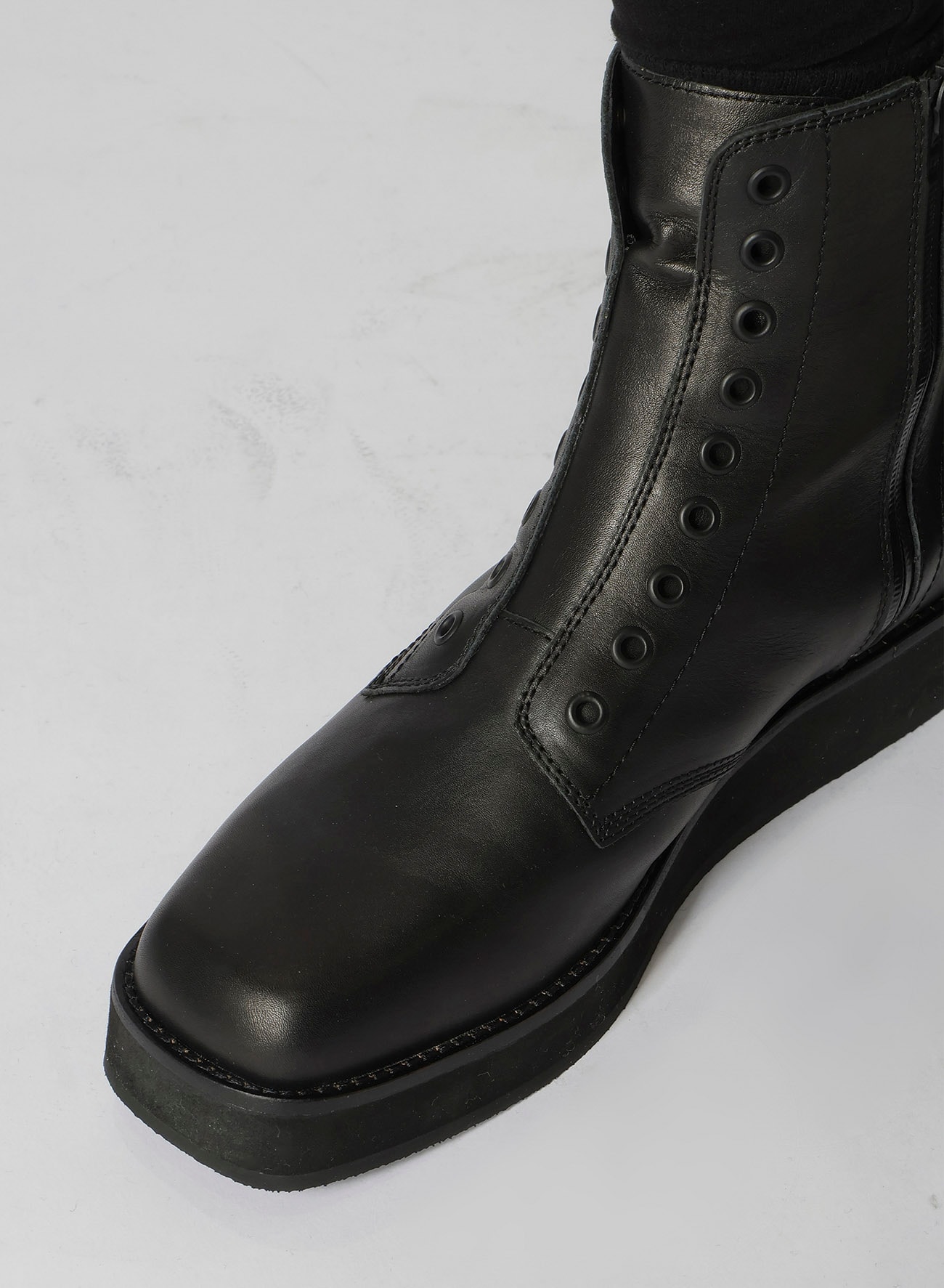 MAT OIL LEATHER SQUARE TOE ZIP BOOTS(23 Black): Vintage｜Special