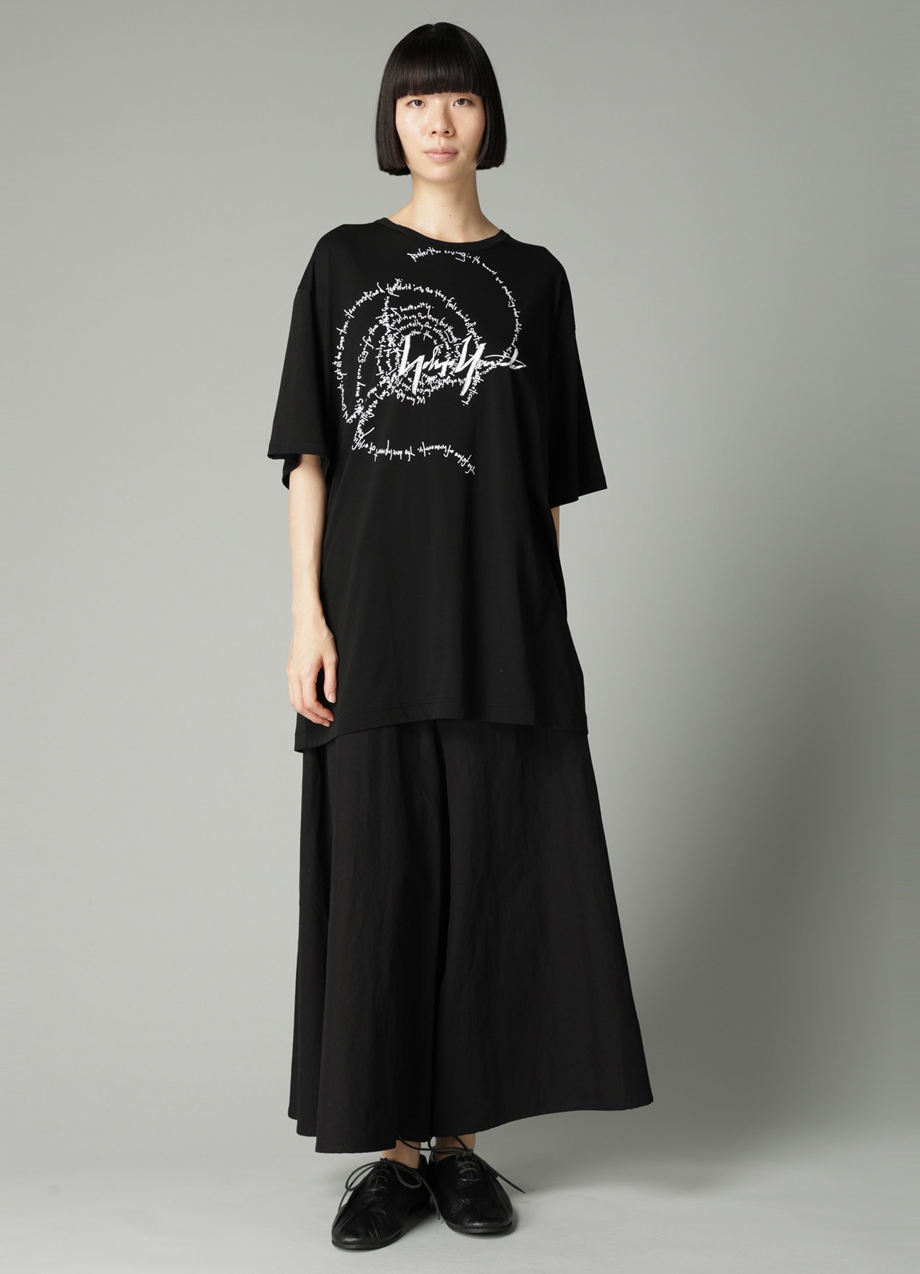 COTTON SINGLE JERSEY SWIRL YY SHORT SLV T(S Black): Yohji Yamamoto