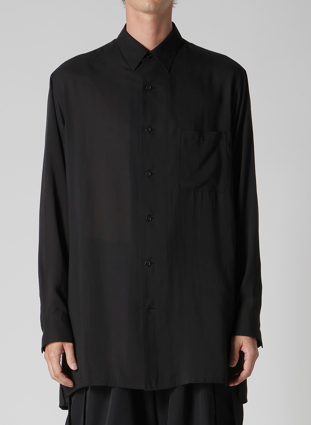 CELLULOSE LAWN STANDARD BIG SHIRT(S Black): Yohji Yamamoto POUR