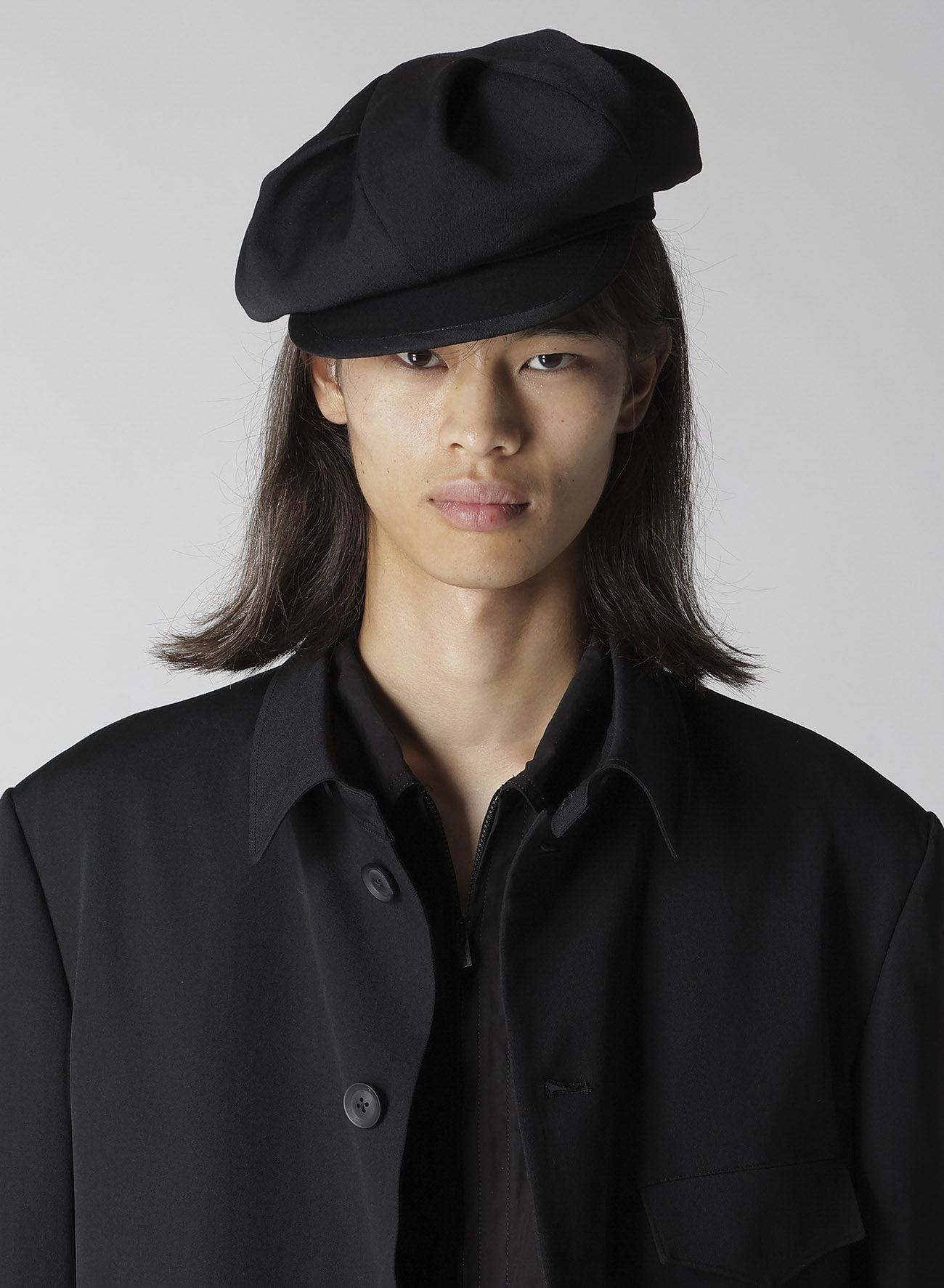 WOOL GABARDINE TUCK CASQUETTE(M Black): Yohji Yamamoto POUR HOMME