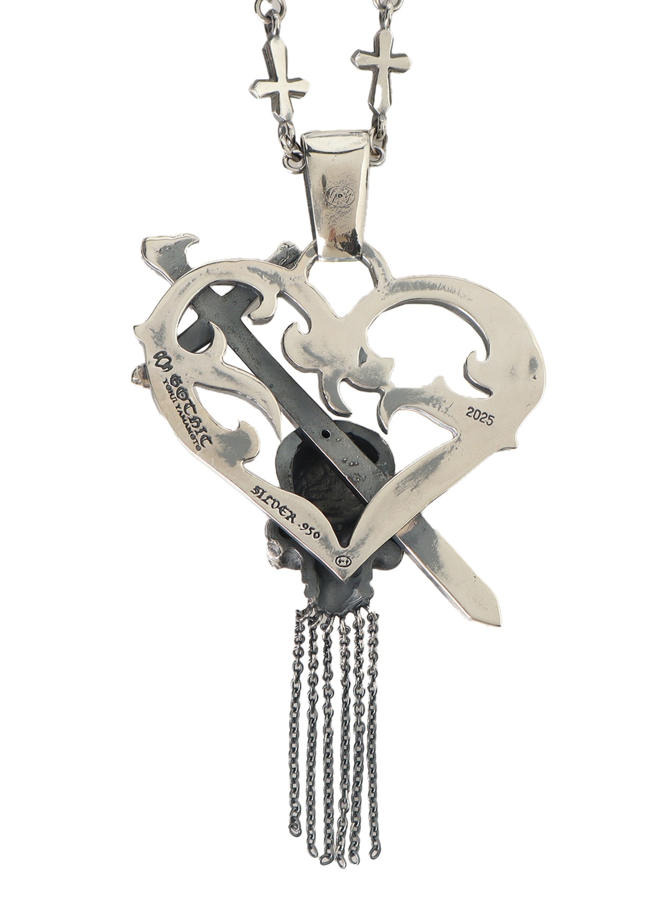 SILVER950 SCULL HEART DAGGER PENDANT(FREE SIZE Silver): GOTHIC