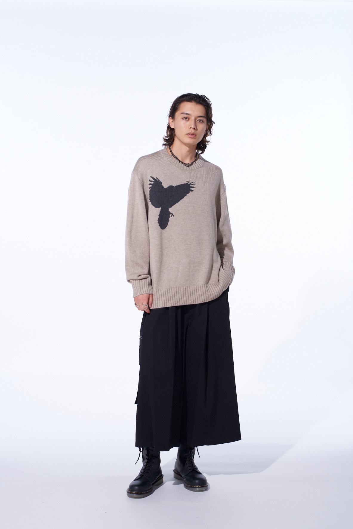 7G WOOL-BLEND INTARSIA CROW-PATTERN PULLOVER(M Beige): S'YTE｜THE