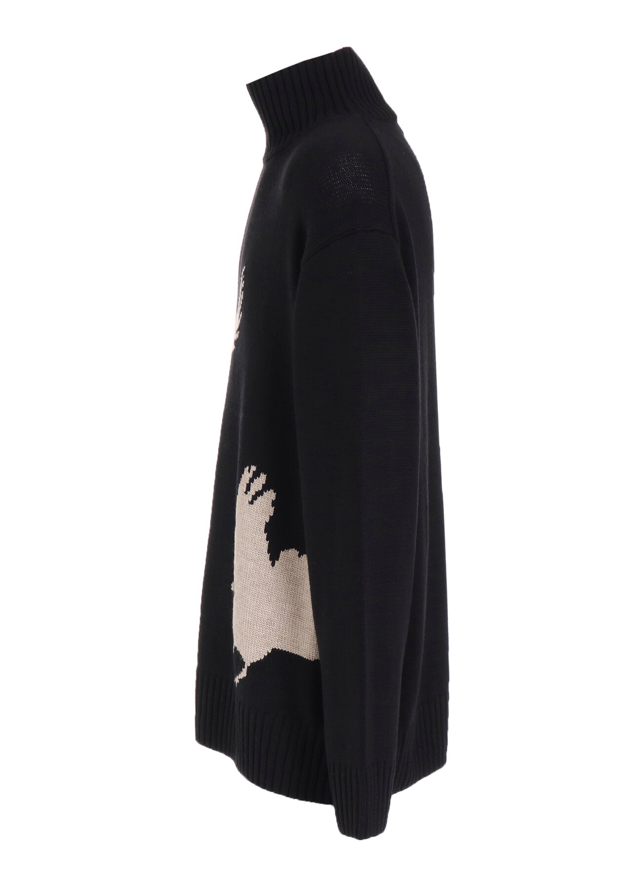 7G WOOL-BLEND INTARSIA CROW-PATTERN HIGH NECK KNIT(M Black): S'YTE