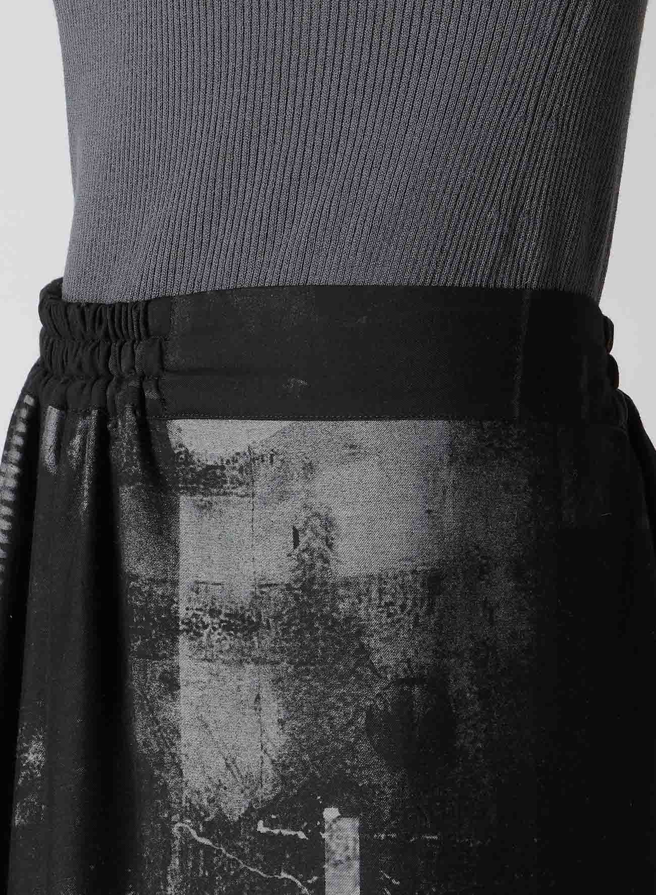 CUPRO BLURRY FLOWER PRINT RIGHT-SIDE GATEHRED PANTS(XS Grey