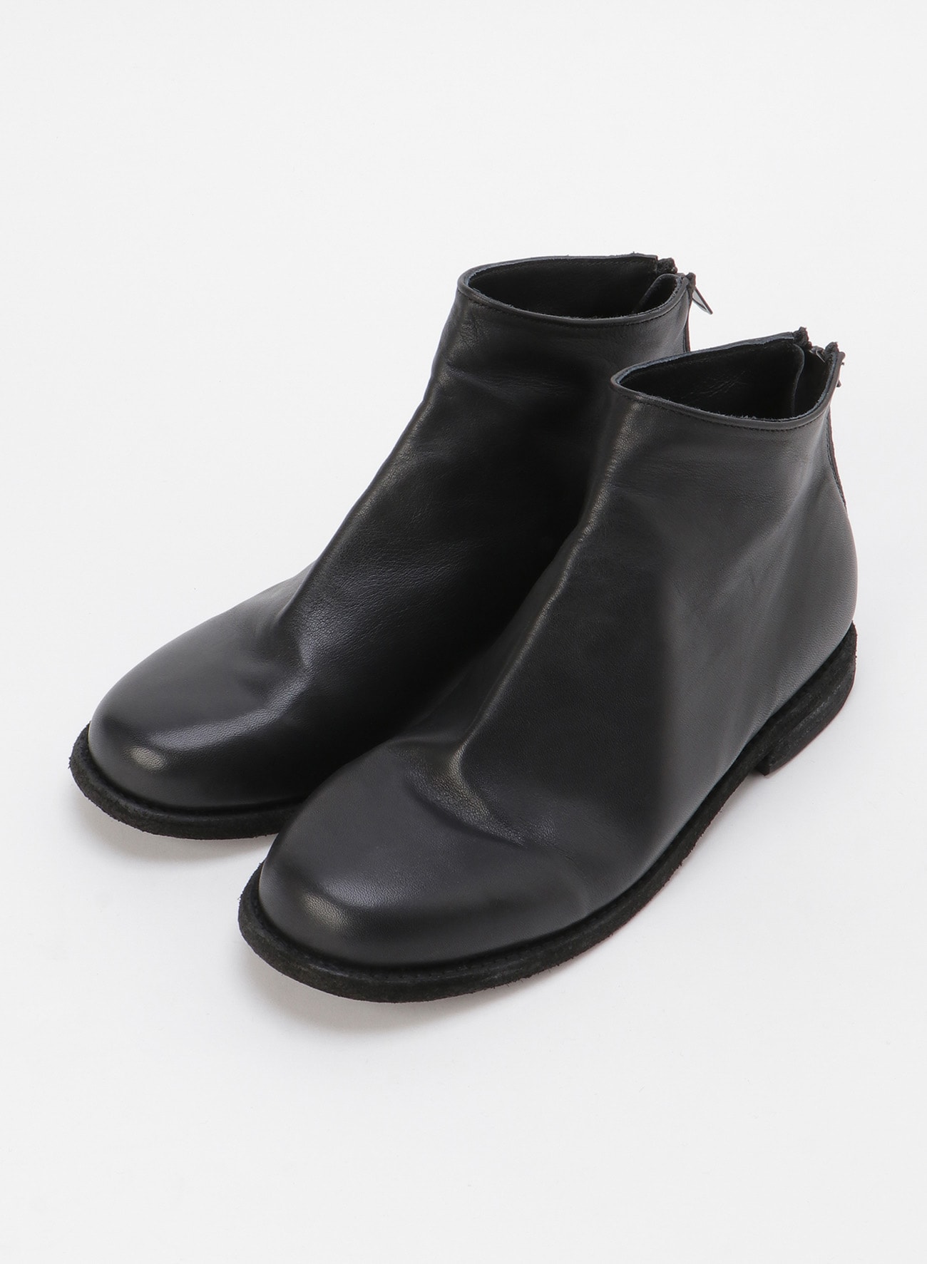 SOFT LEATHER LOW CUT BOOTS WITH BACK ZIPPER(22.5 Black): Vintage