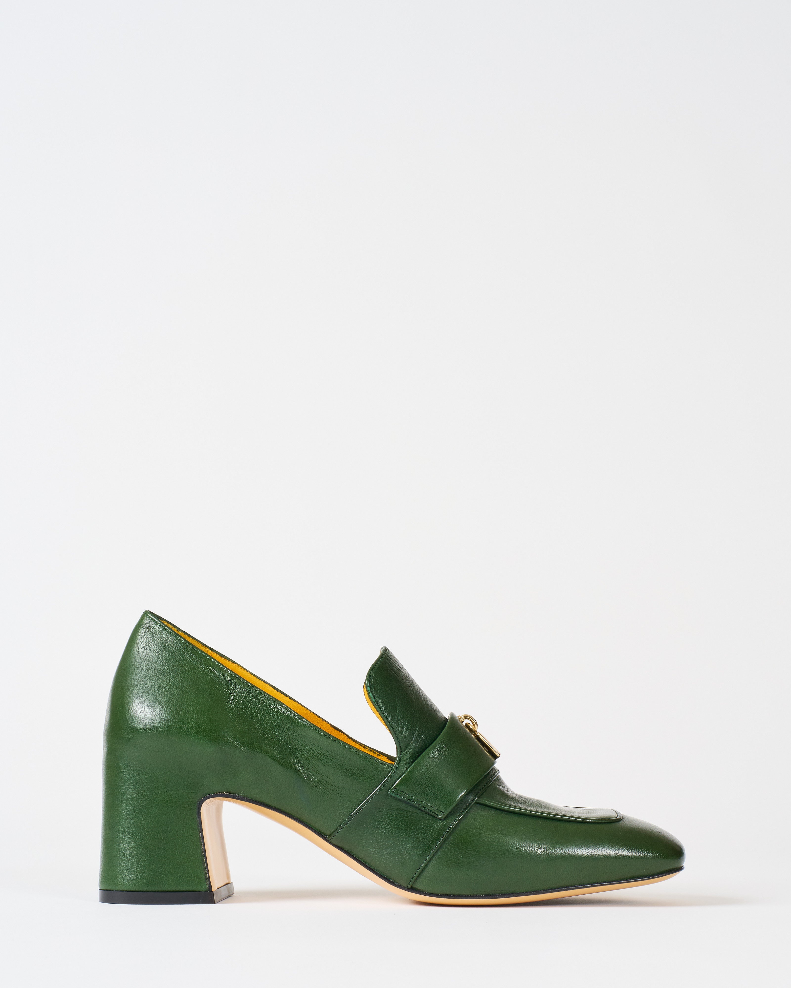 Mara Bini Lock Heel Loafer Green Leather