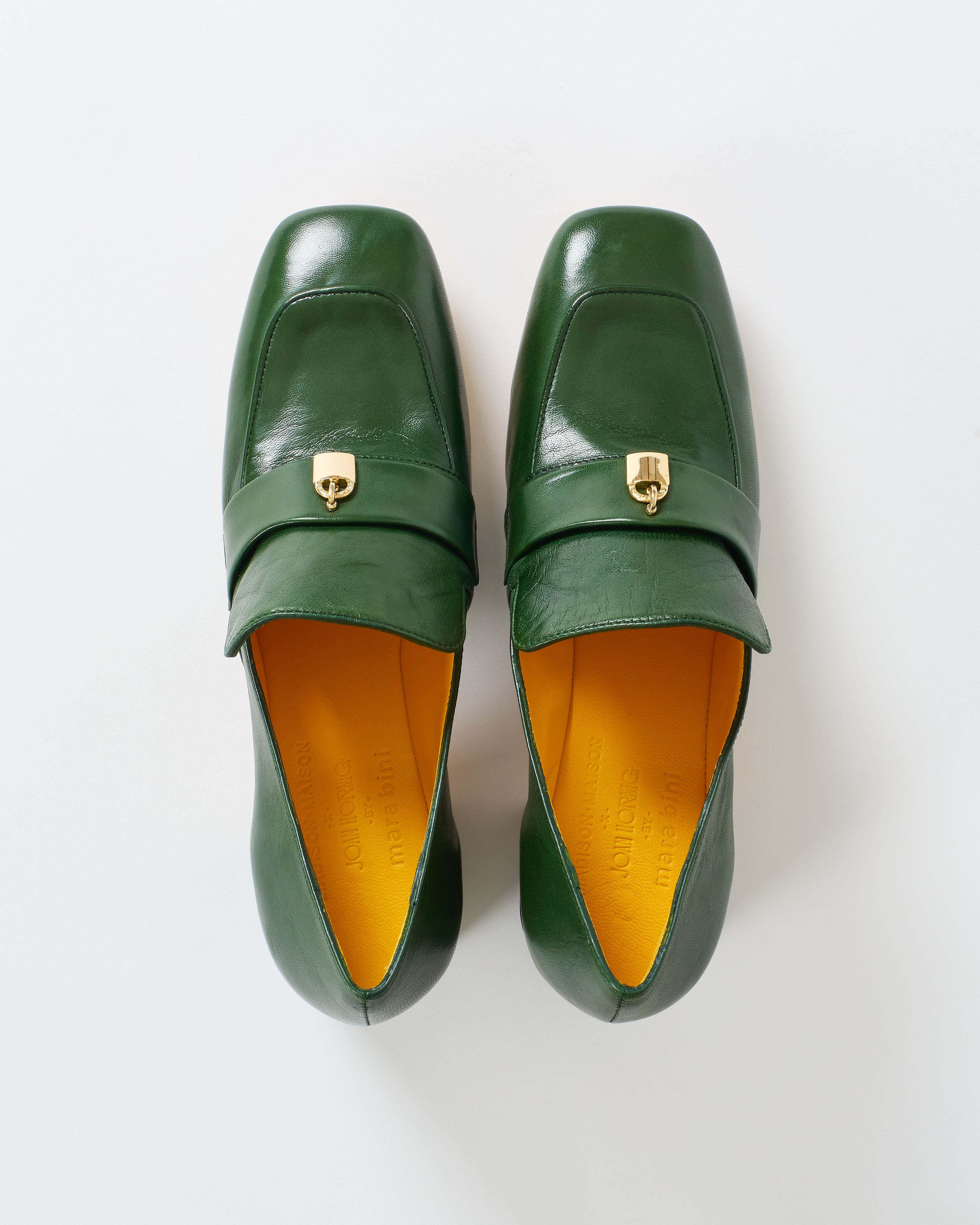 Mara Bini Lock Heel Loafer Green Leather