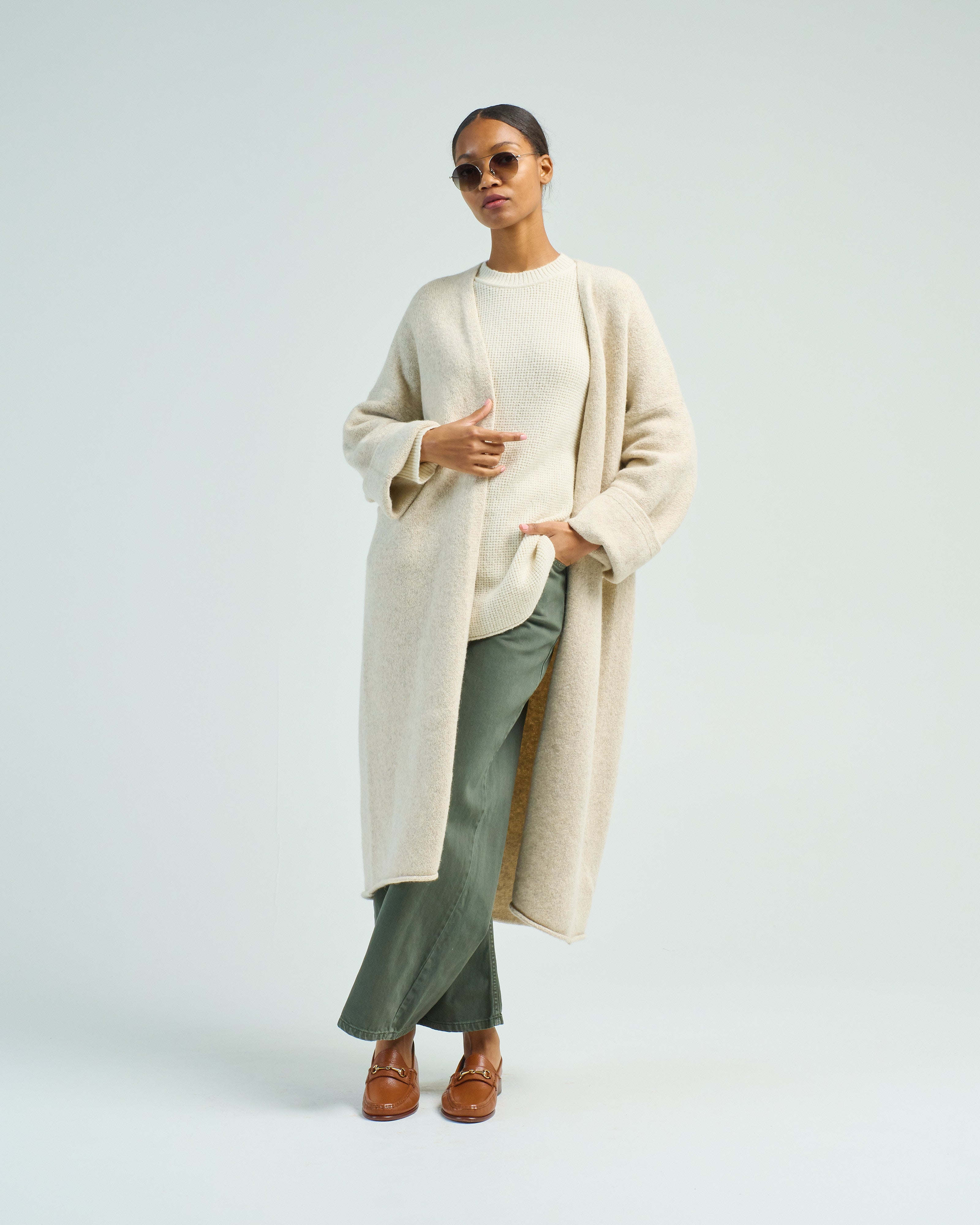 Lauren Manoogian Long Open Cardigan Ecru