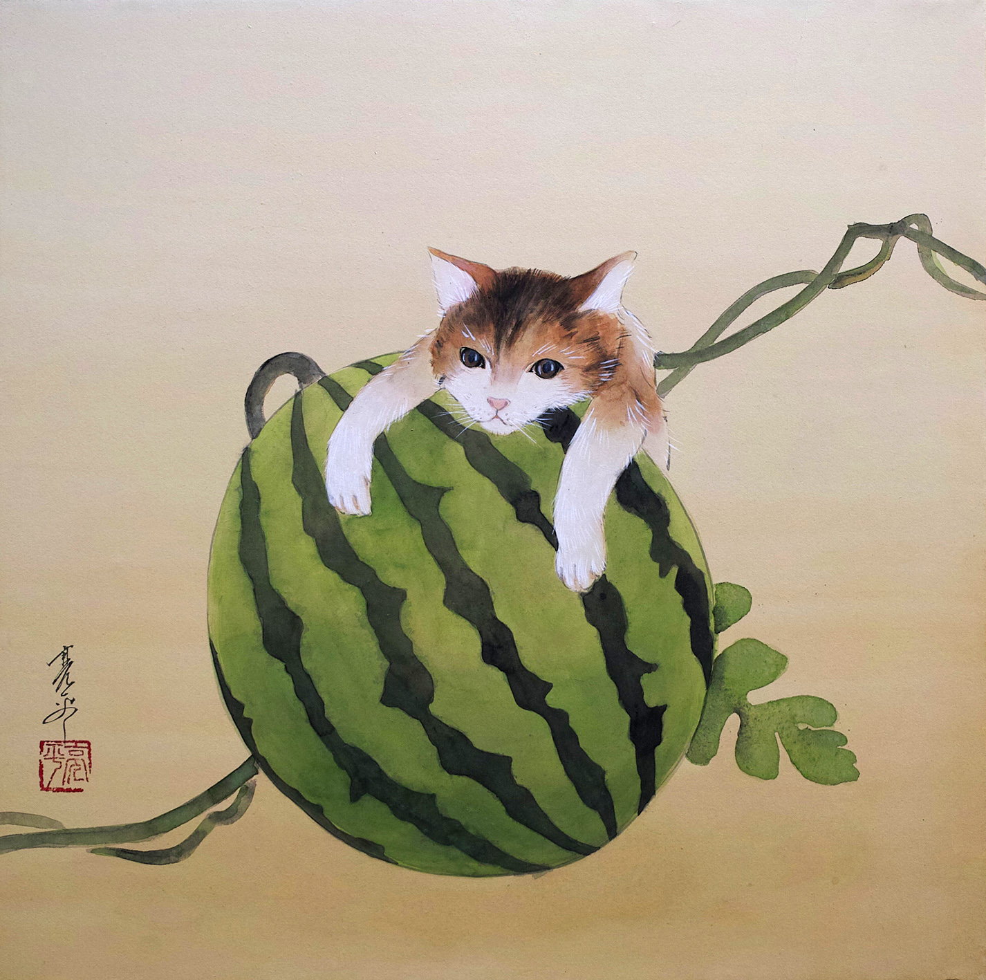 西瓜と猫 | 大串亮平 ｜インテリア絵画 アートの専門通販
