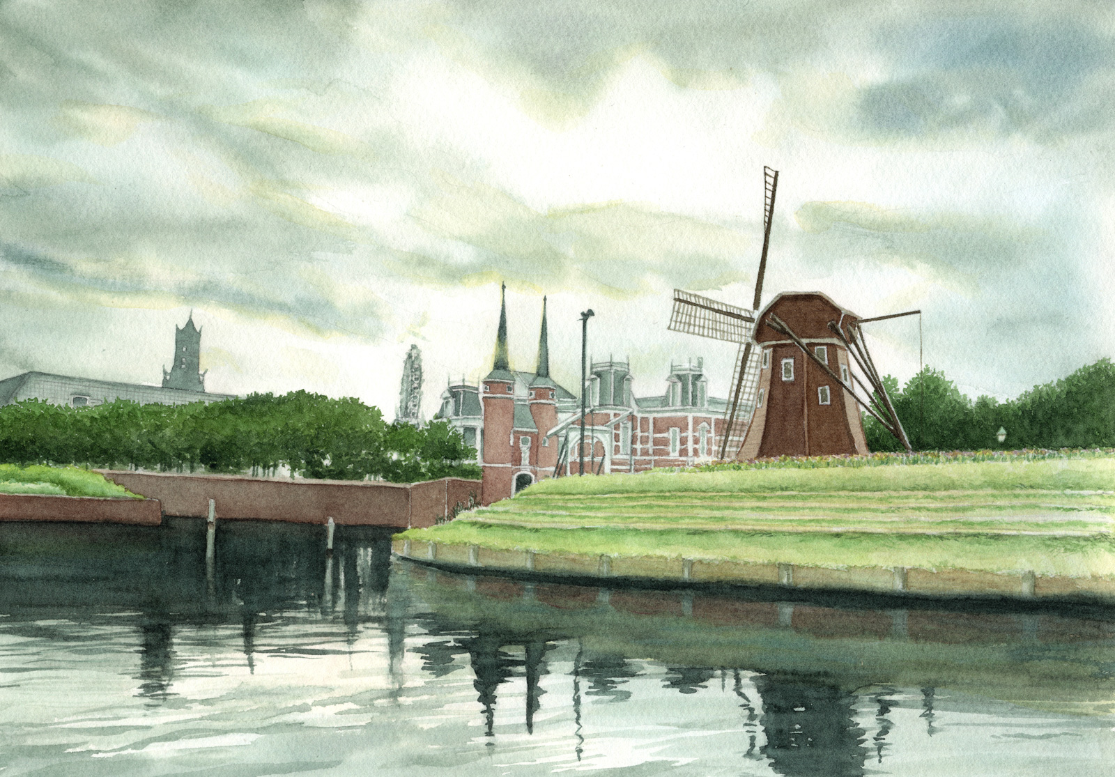 風車のある風景 | Yukari.Tanemura ｜インテリア絵画 アートの専門通販