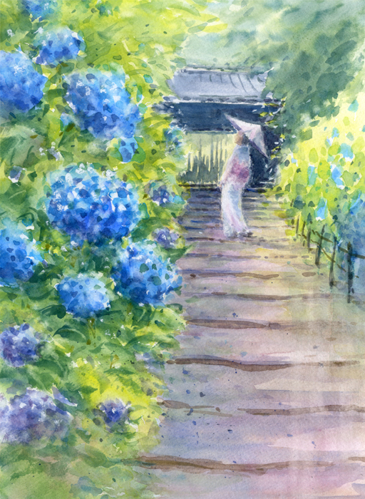 水彩画原画 あじさい・鎌倉明月院 ＃511 | syoumei ｜インテリア絵画