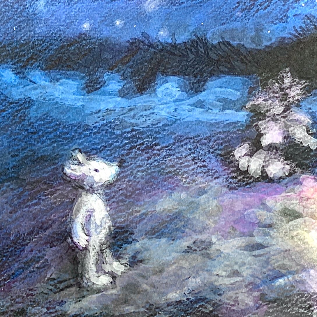 アクリル画 〖 森の夜 〗アクリル絵具・色鉛筆（ A4サイズ 額入り