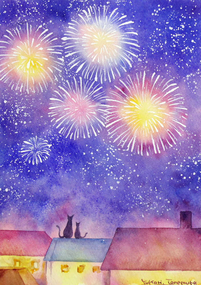 夏の花火観賞 | Yukari.Tanemura ｜インテリア絵画 アートの専門通販