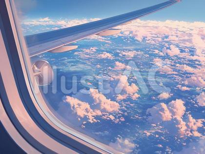 飛行機の窓から眺めた美しい空の風景。イラスト - No: 25446160｜無料