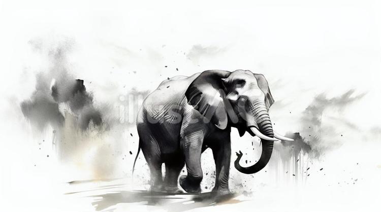 象の水墨画イラスト - No: 23821661｜無料イラスト・フリー素材なら