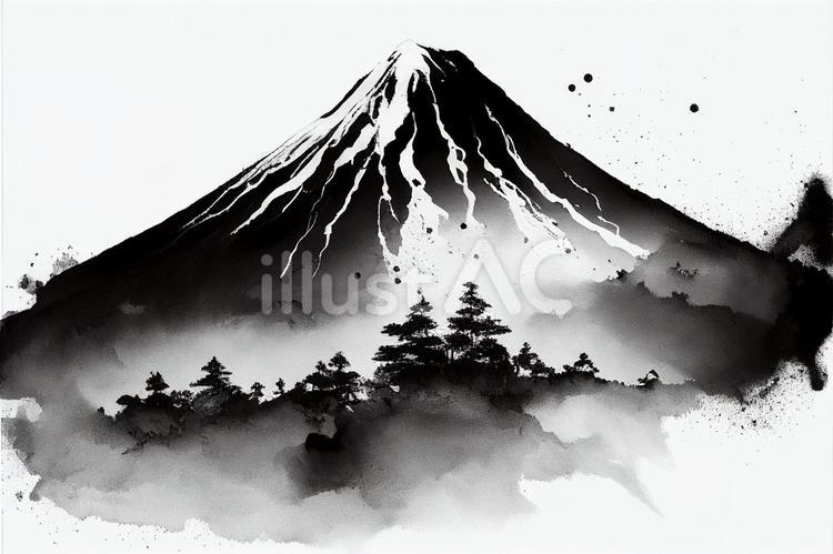 水墨画＿富士山の見える風景画＿景色日本画イラスト - No: 23473733