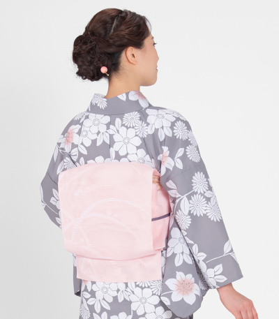 お仕立済み】紋紗八寸名古屋帯（つゆ芝：ピンク） 化繊夏帯 【きもの都粋】