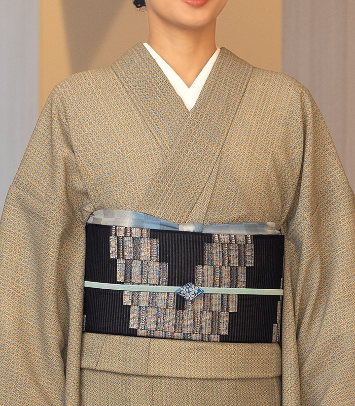 お仕立付き】都粋オリジナル 正絹夏名古屋帯（裂取霞文：黒） 正絹