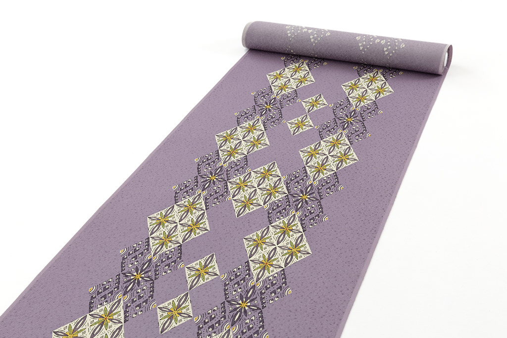 人間国宝 鈴田滋人作 木版摺更紗 染九寸名古屋帯地 未仕立て品 | 特選