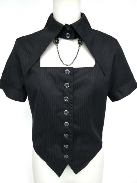 BPN (BLACK PEACE NOW) 胸開き半袖燕尾ストライプブラウス 買取