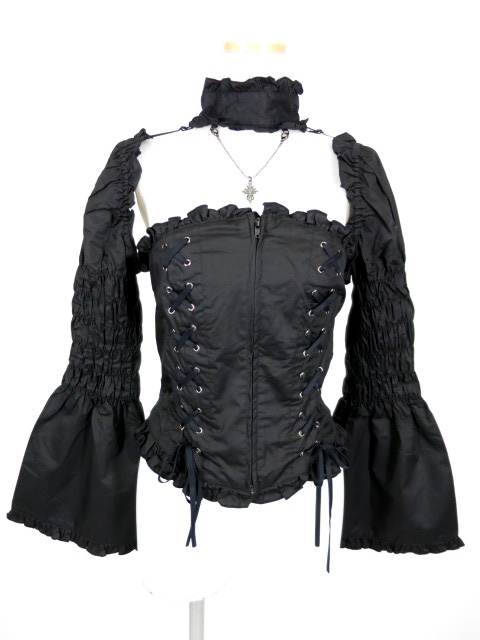 BPN】ブラックピースナウ レース フリル ブラウス ブラック 黒