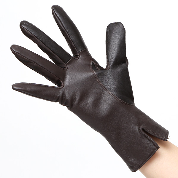 東京ヒマワリ / 佐々木手袋 レディース 牛革 三本山革手袋 ダークブラウン
