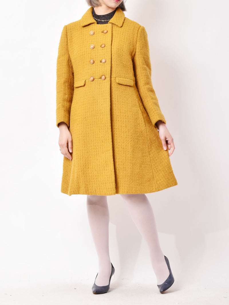 60s〜70s ダブルボタン ヴィンテージウールコート イエロー – 古着屋