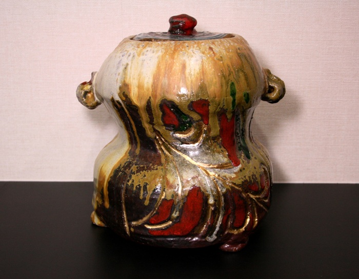 安倍安人 彩色備前水指 共箱