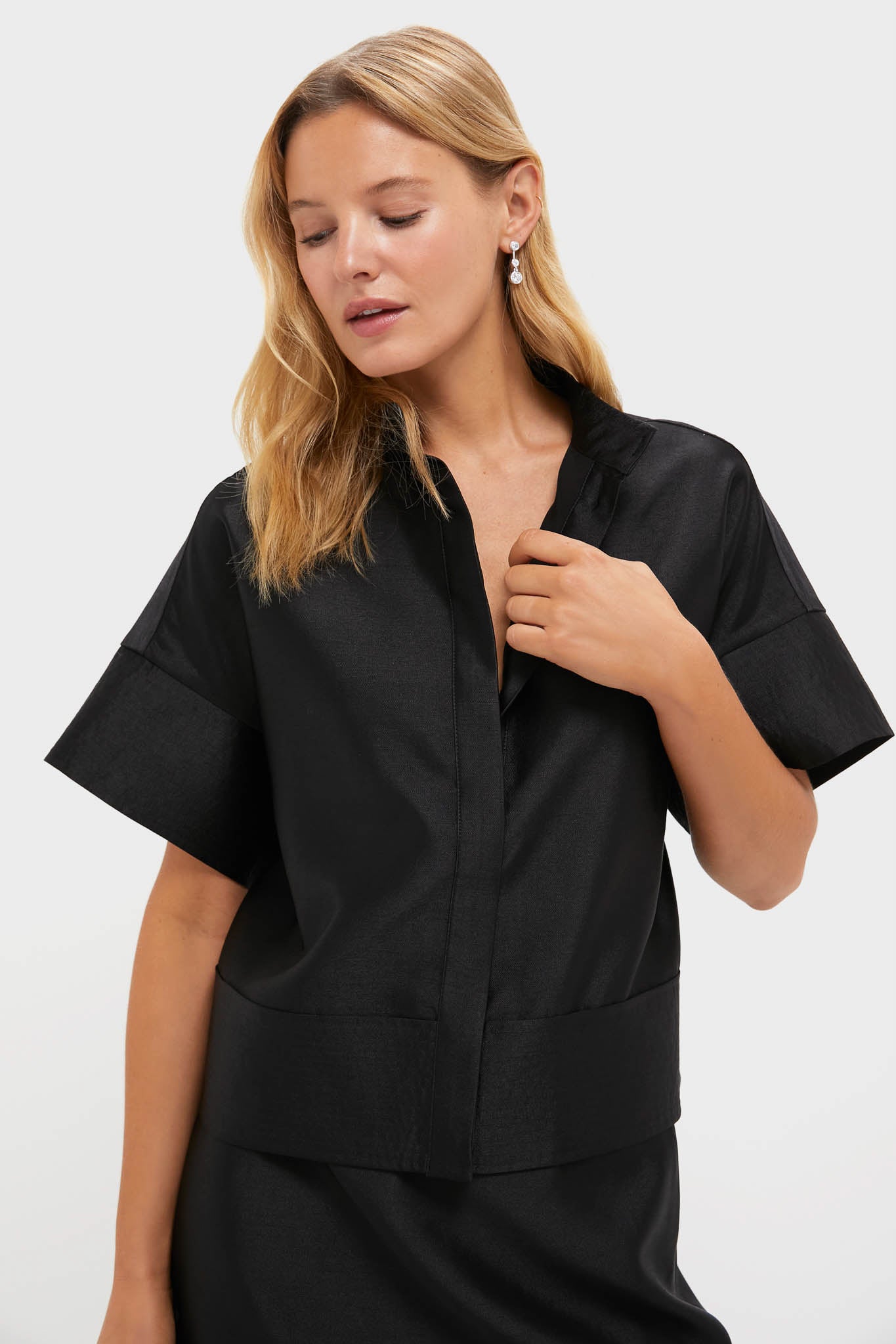 Black Dupioni Trapunto Stitch Sofia Shirt | Tuckernuck