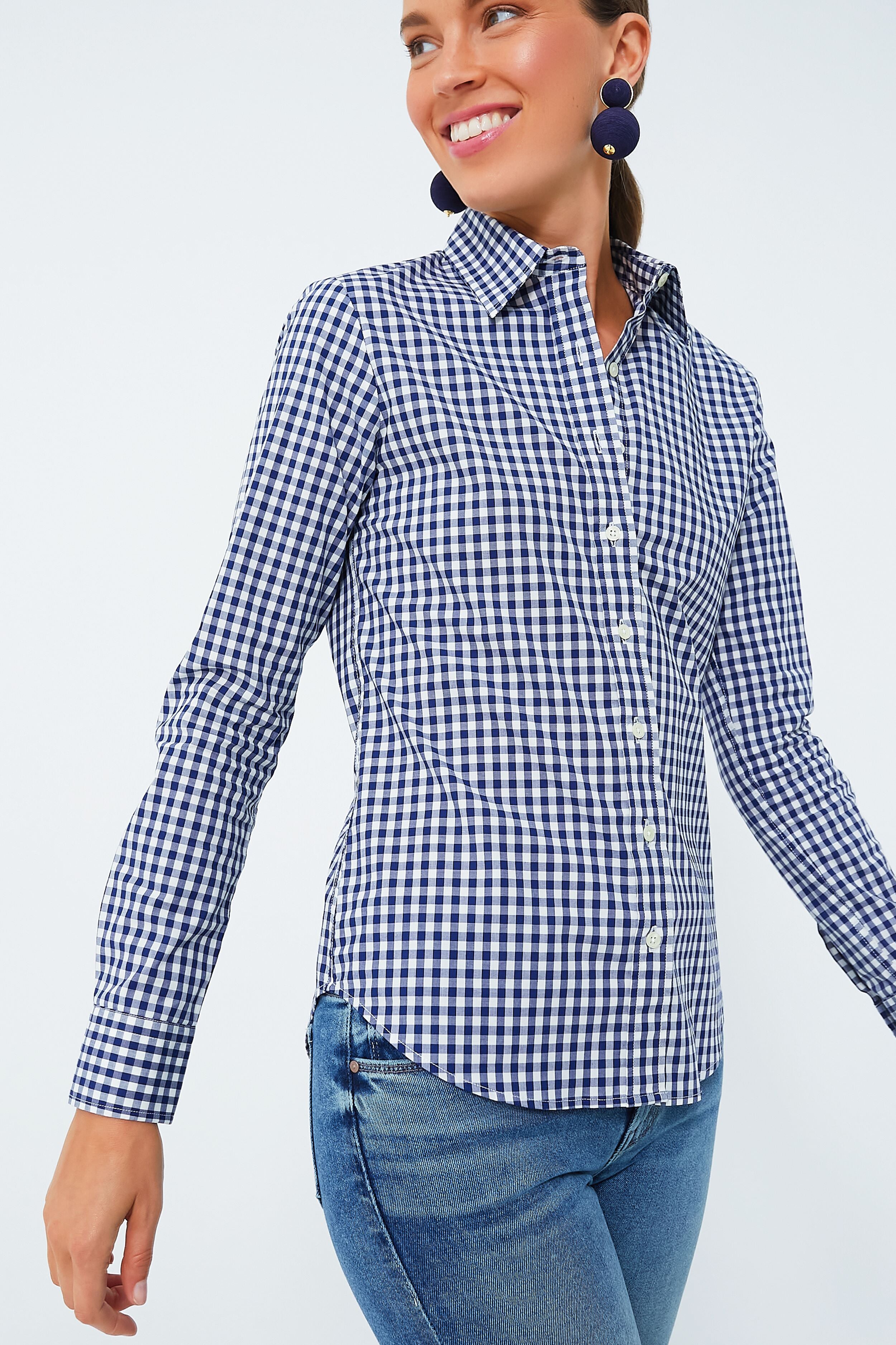 Navy Large Check Long Sleeve Icon Shirt | The Shirt by Rochelle