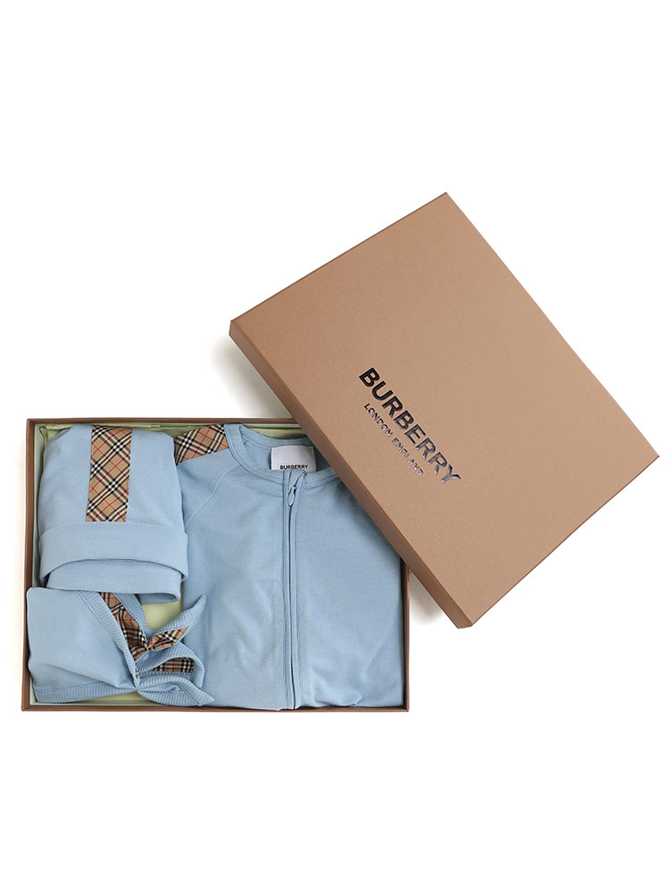 Burberry】チェックトリムコットンスリーピースベイビーギフトセット