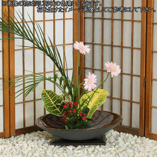 楽天市場】信楽焼 水盤 緑青 ガラス ソリ 丸 13号 生け花 花器 池坊