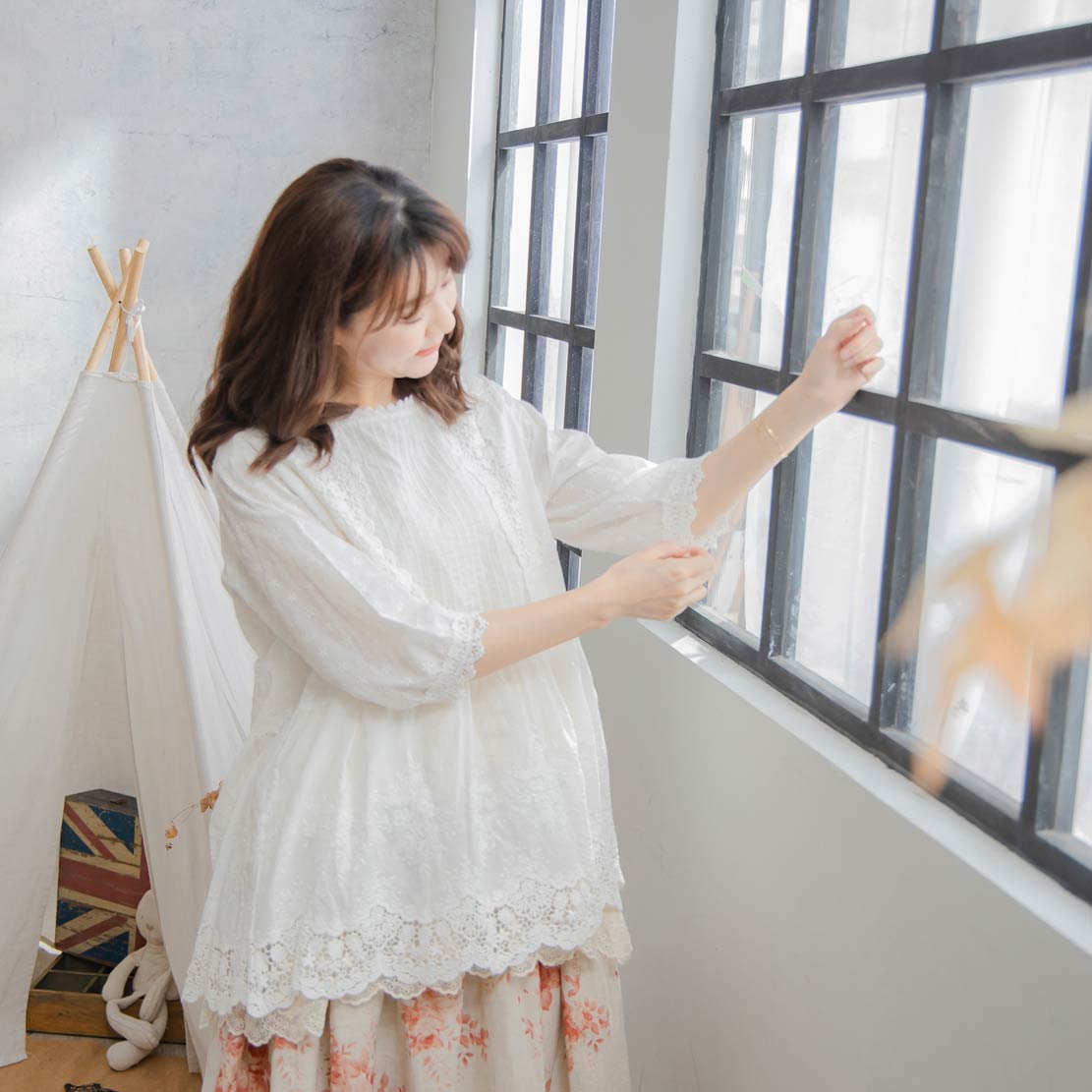 楽天市場】大人デザイン綺麗レース7分袖コットンブラウス 【 オフ