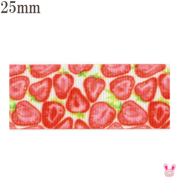楽天市場】25mm プリントリボン つぶつぶハーフカットのいちご柄リボン