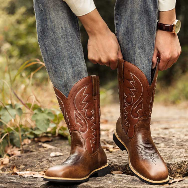 楽天市場】ウエスタンブーツ メンズ フロントスリット 刺繍入り