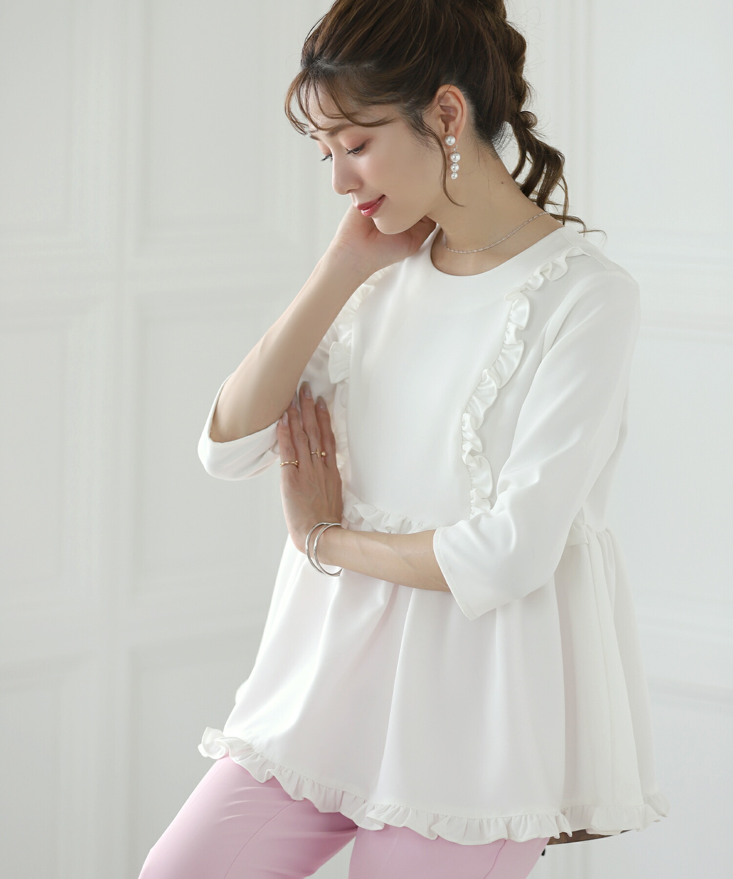 楽天市場】50％OFF【5891円→2946円】□フリルペプラムトップス フリル