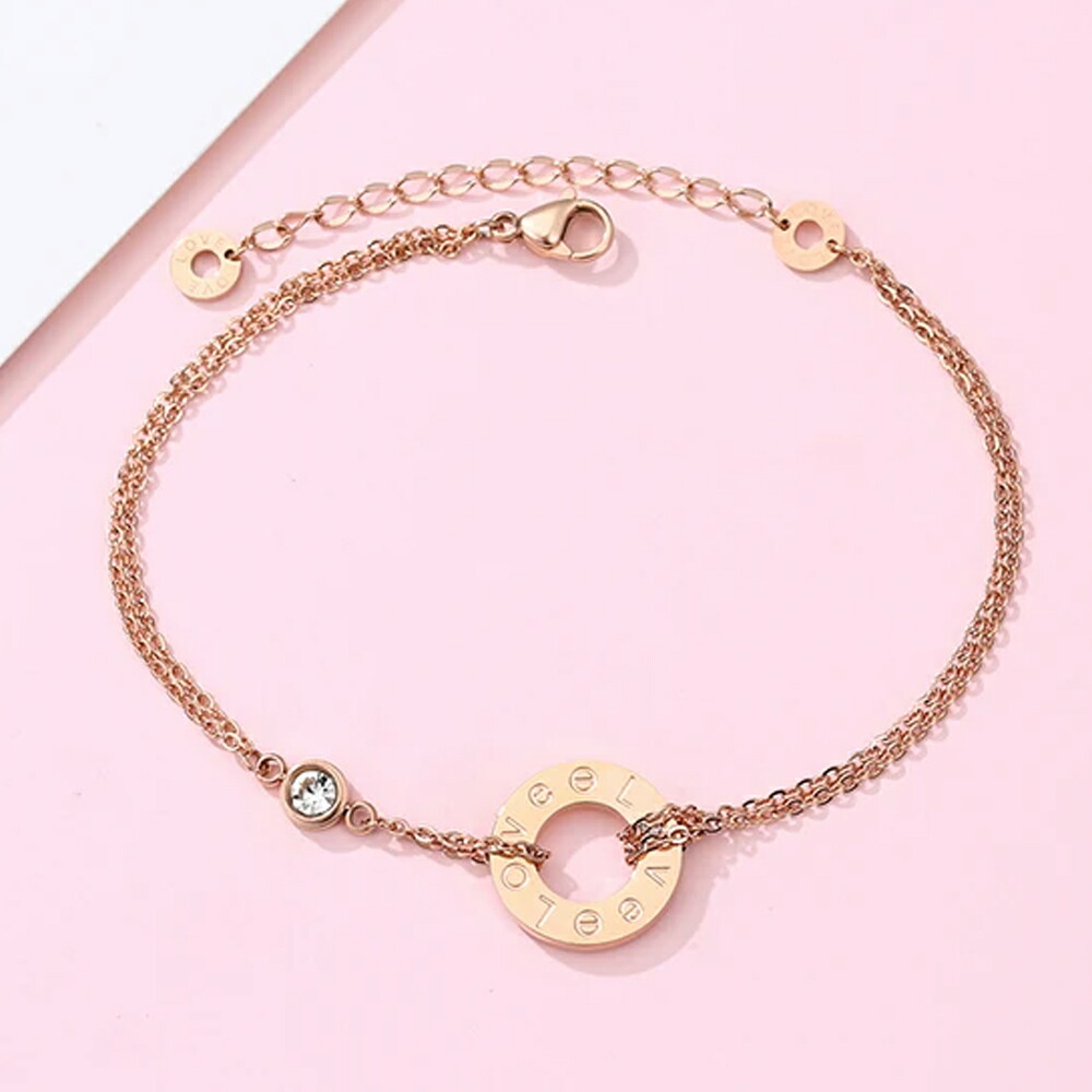 楽天市場】ピンクゴールドラブキーリングダブルチェーンステンレス