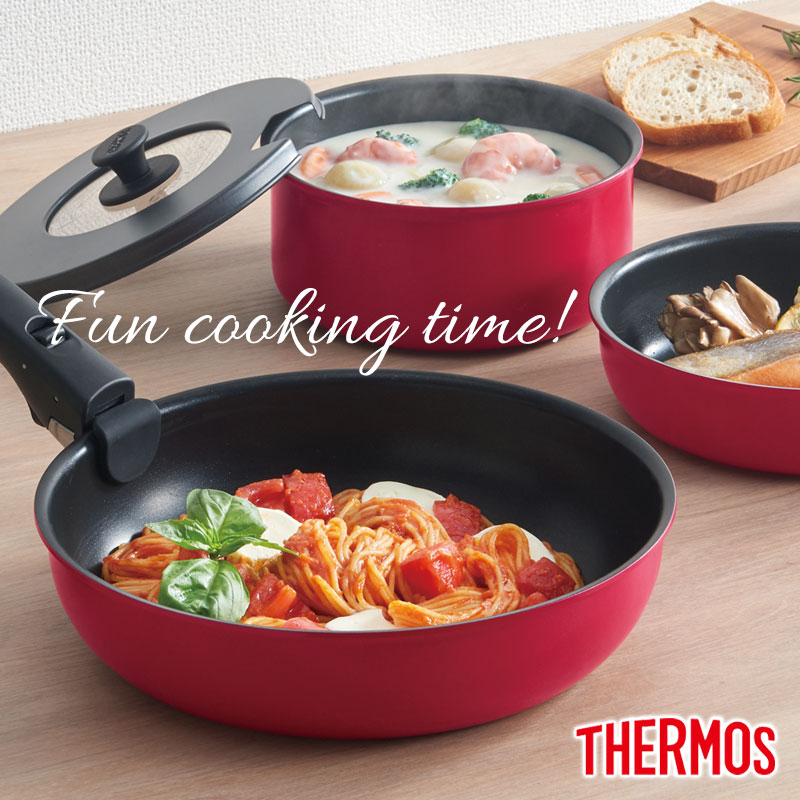 新品未開封☆ガス火用 サーモス 取っ手のとれるフライパン9点セット