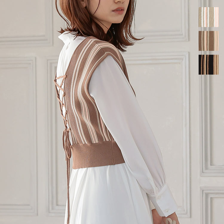 楽天市場】バックレースアップマルチストライプニットビスチェ [C5346