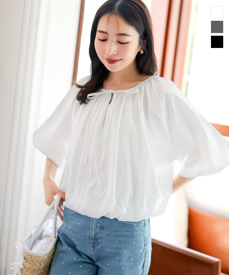 楽天市場】2way バルーン ブラウス レディース 半袖 半袖ブラウス